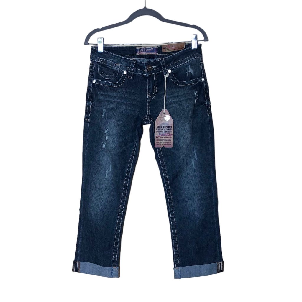 Wallflower Womens Juniors Denim Blue Cropped Jeans With Rhinestone Size 9